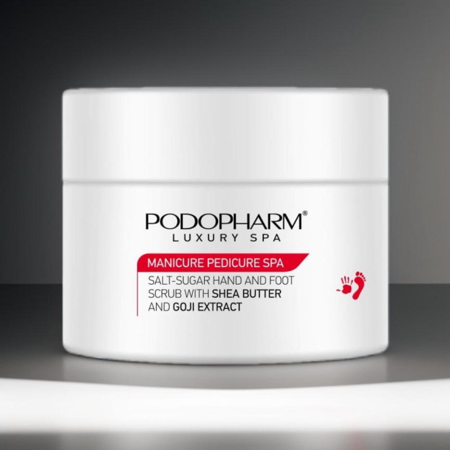 Podopharm Peeling aus Salz und Zucker für Hände und Füsse mit Sheabutter und Goji